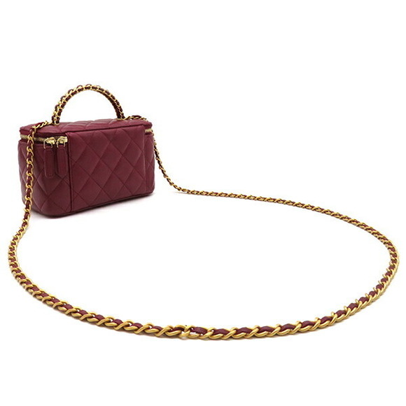Chanel Wine Chain Shoulder Vanity Bag Red Matelasse - Picture 1 of 14